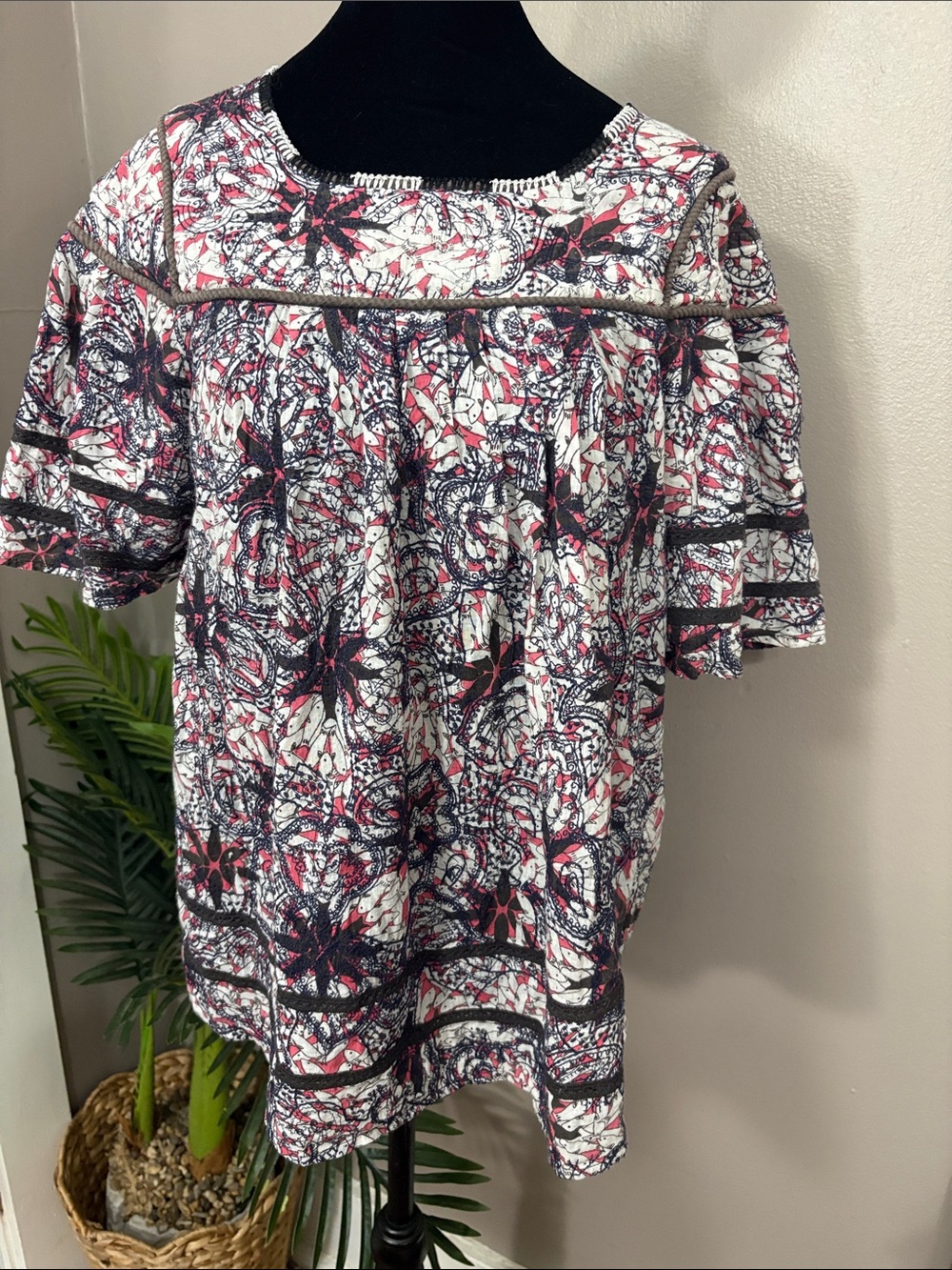 Sea New York Kaleidoscope Printed Blouse Boho Peasant Top Small